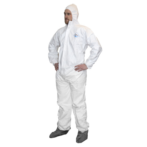 MICROPOROUS COVERALL  ELASTIC WRIST ANKLES HOOD-WHITE-LARGE